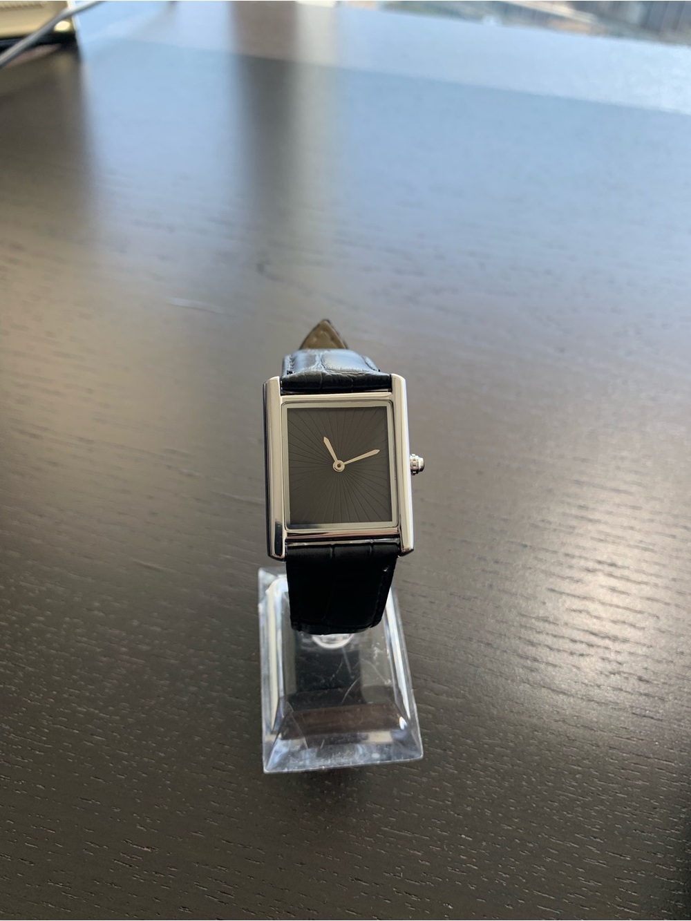 Minimalist Rectangular Black Dial Leather Strap Tank Watch